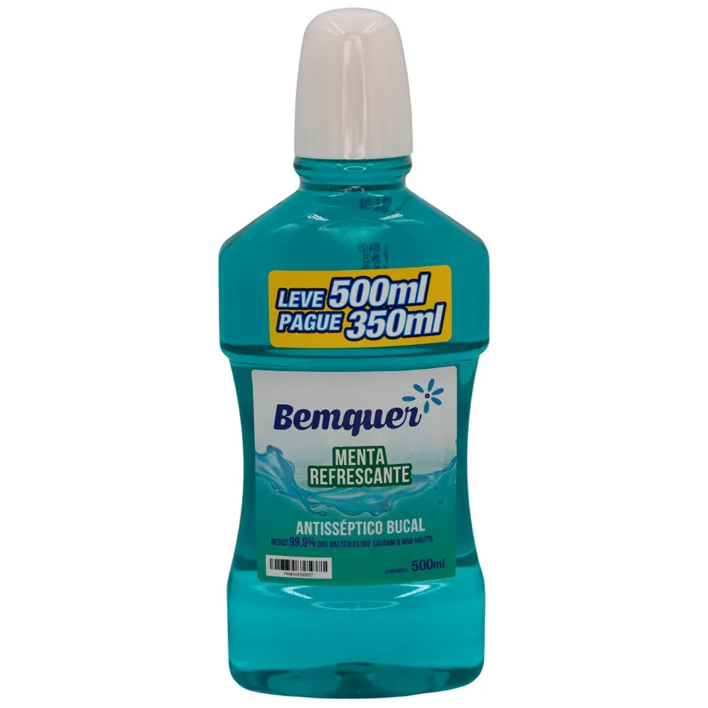 Antisséptico Bucal Bemquer Menta Refrescante Leve 500ml Pague 350ml