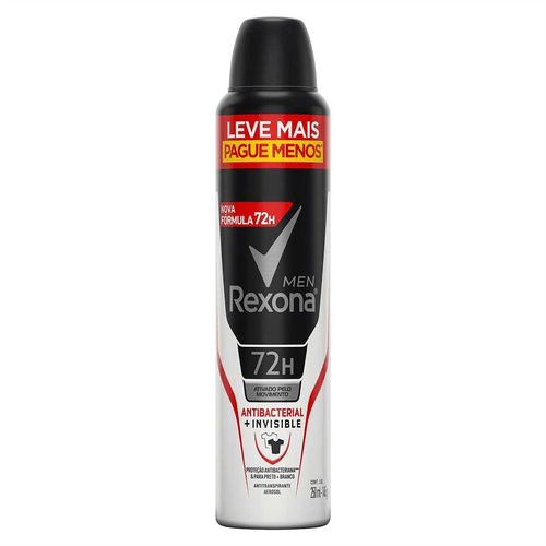 Desodorante Aerosol Rexona Men Antibacterial Invisible 72h 250ml Leve mais Pague Menos