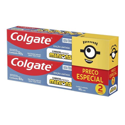 Kit Gel Dental Infantil Colgate Minions Tutti Frutti C/2 Unidades 60g Cada Preço Especial