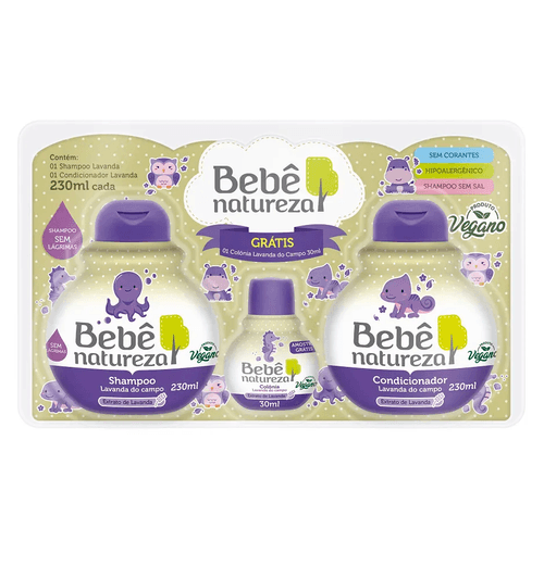 Kit Shampoo 230ml + Condicionador 230ml + Colônia 30ml Bebê Natureza Lavanda