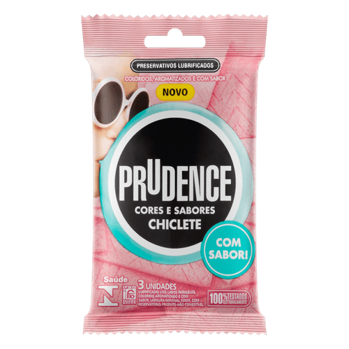Preservativo Prudence Cores e Sabores Chiclete com 3 Unidades