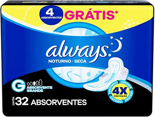 Absorvente Always Noites Tranquilas Seca com Abas G com 32 Unidades Leve Mais Por Menos