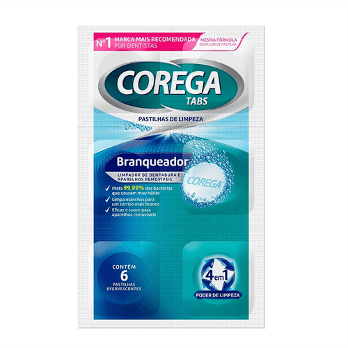 Corega Tabs Branqueador de Limpeza com 6 unidades