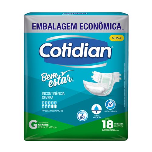 Fralda Geriátrica Cotidian Bem Estar Comfort G com 18 Unidades