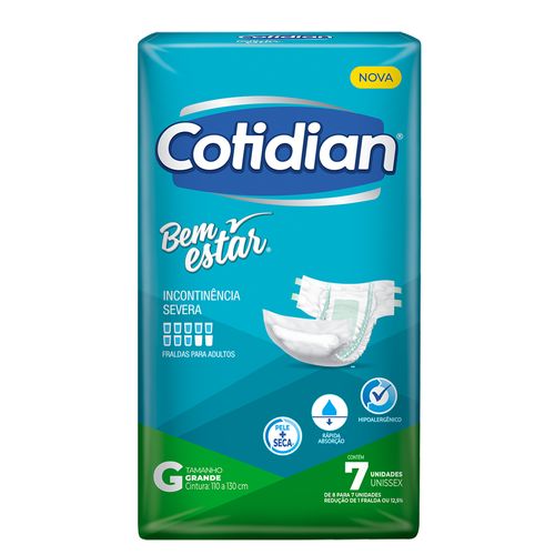 Fralda Geriátrica Cotidian Bem Estar Comfort G com 7 Unidades