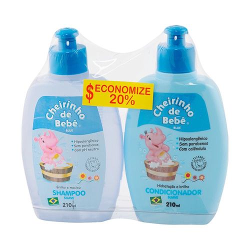 Kit Shampoo e Condicionador Cheirinho de Bebê Azul 210ml Cada