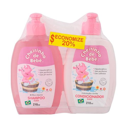 Kit Shampoo e Condicionador Cheirinho de Bebê Rosa 210ml Cada