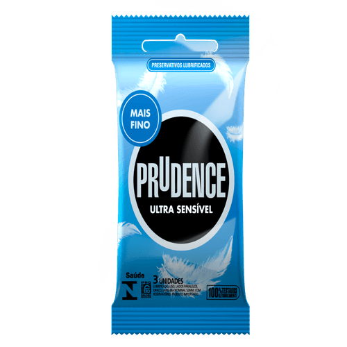 Preservativo Masculino Lubrificado Ultra Sensivel Mais Fino Prudence com 3 Unidades