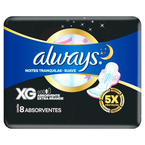 Absorvente com Abas Suave Always Noturno XG Pacote com 8 Unidades