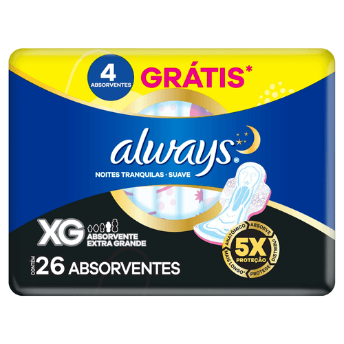 Absorvente com Abas Suave Always Noturno XG Pacote com 26 Unidades