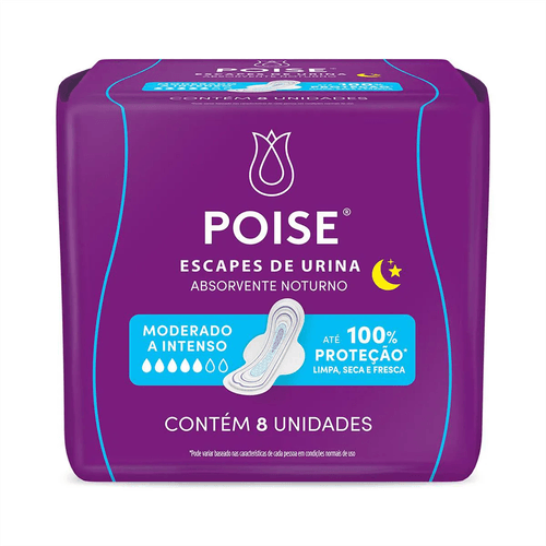 Absorvente Discreto Noturno Escapes de Urina com Abas Poise com 8 Unidades