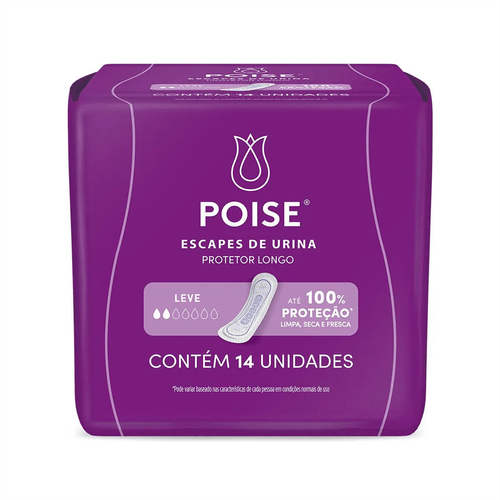 Absorvente Discreto Longo Escapes de Urina com Abas Poise com 14 Unidades