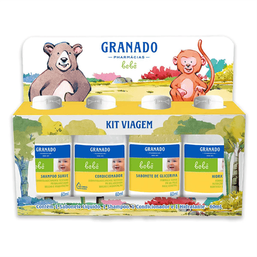 Kit Viagem Shampoo, Condicionador, Sabonete Líquido e Hidratante Granado Bebê 60ml Cada