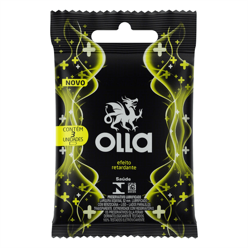 Preservativo Lubrificado Olla Efeito Retardante com 3 Unidades