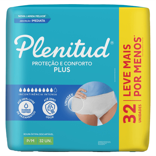 Roupa Íntima Plenitud Protect Plus P/M com 32 Unidades