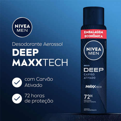NIVEA MEN Antitranspirante Aerossol Deep MaxxTech Carvão Ativado 200ml