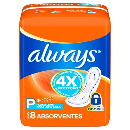 Absorvente Always Super Proteção Seca sem Abas Tamanho P com 8 Unidades