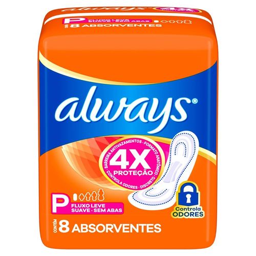 Absorvente Always Super Proteção Suave sem Abas Tamanho P com 8 Unidades