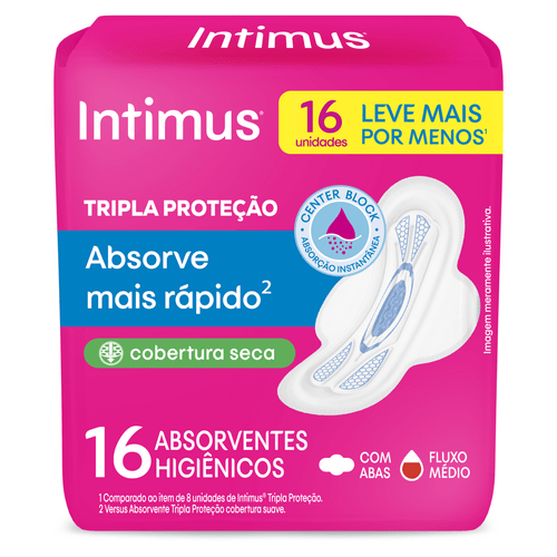 Absorvente Intimus Tripla Proteção Seca Com Abas Leve 16 Pague 14 Unidades