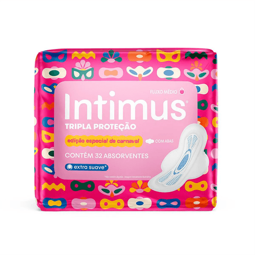 Absorvente Intimus Edição de Carnaval Tripla Proteção Suave Com Abas Com 32 Unidades