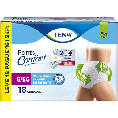 Roupa Íntima Unissex Tena Pants Confort G/EG Pacote 18 Unidades