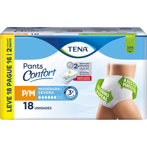 Roupa Íntima Unissex Tena Pants Confort P/M Pacote 18 Unidades