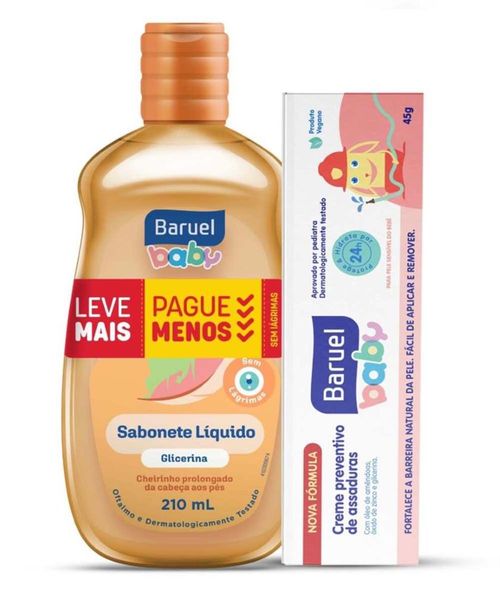 Kit Baruel Baby Sabonete Liquido 210ml+Creme Assadura 45gr