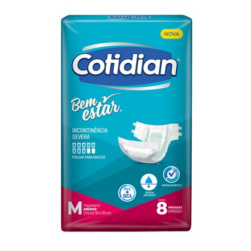 Fralda Geriátrica Cotidian Bem Estar Comfort M com 8 Unidades
