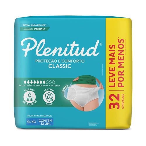 Roupa Íntima Descartável Unissex Plenitud Classic G/XG Com 32 Unidades