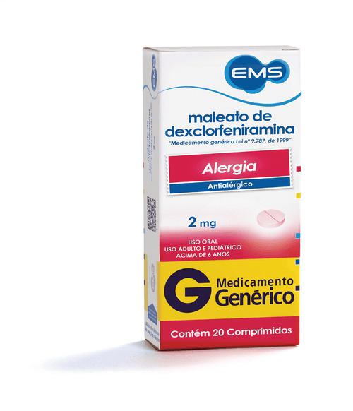 Maleato de Dexclorfeniramina 2mg com 20 comprimidos EMS