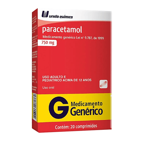 Paracetamol 750mg com 20 Comprimidos União Química