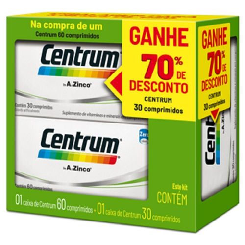 Kit Centrum com 60 Comprimidos + 30 Comprimidos com 70% de Desconto na Segunda Embalagem