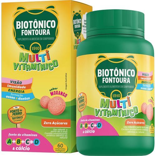 Multivitaminico Biotonico Fontoura Morango com 60 Comprimidos