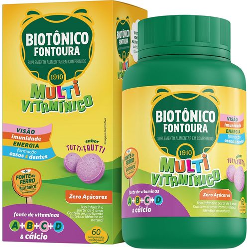 Multivitaminico Biotonico Fontoura Tuttifrutti com 60 Comprimidos