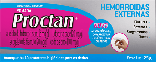 Proctan Pomada para Hemorróidas 25g com 10 Protetores Higiênicos para os Dedos