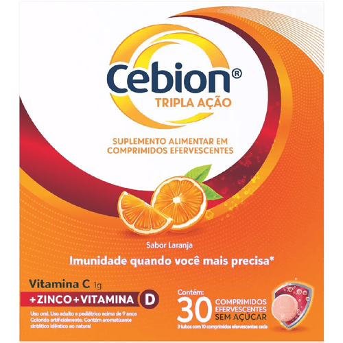 Vitamina C D e Zinco Cebion com 30 Comprimidos Efervescentes