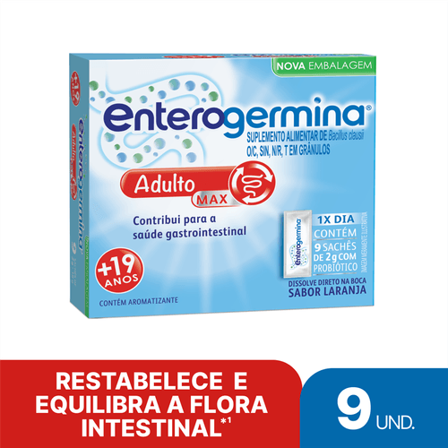 Probiótico Enterogermina Adulto com 9 Sachês Sabor Laranja Sanofi