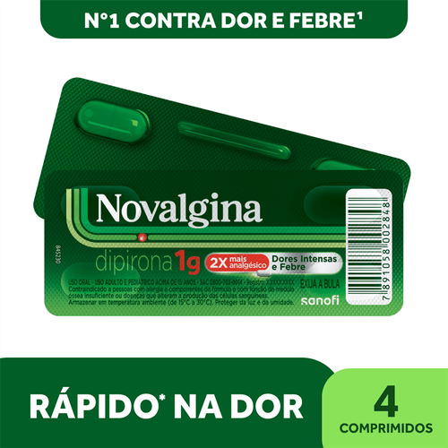 Analgésico e Antitérmico Novalgina 1g com 4 Comprimidos Sanofi