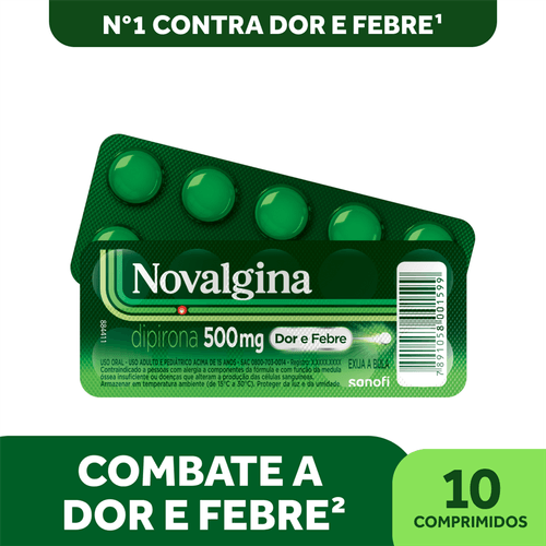 Analgésico e Antitérmico Novalgina 500mg com 10 Comprimidos Sanofi