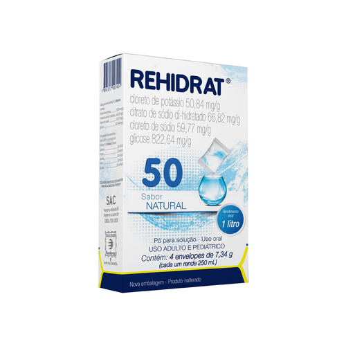 Rehidrat 50 Sabor Natural Pó com 4 Envelopes