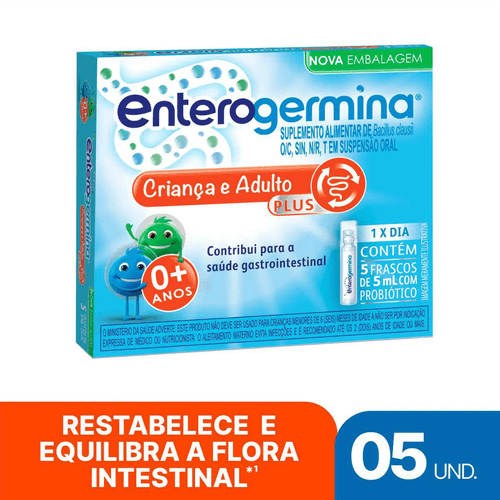 Probiótico Enterogermina Plus com 5 Flaconetes de 5ml Sanofi