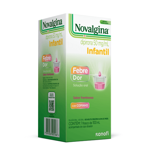 Analgésico e Antitérmico Novalgina Infanfil Solução Oral 100ml com Copo Dosador Sabor Framboesa Sanofi