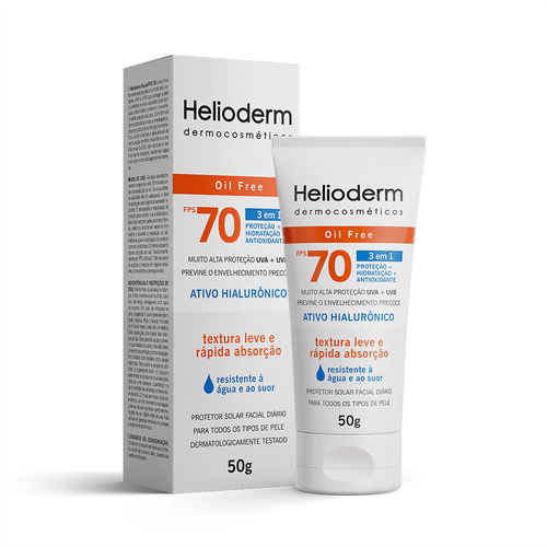 Protetor Solar Facial Helioderm Oil Free Sem Cor FPS70 50g