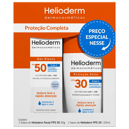 Kit Protetor Solar Econômico Helioderm FPS30 120ml + Protetor Facial Diário FPS50 50ml