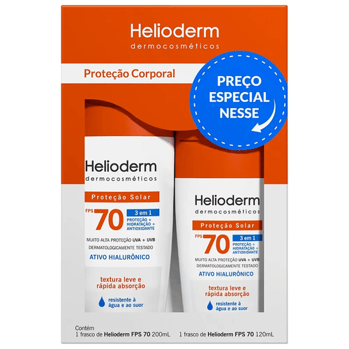 Kit Protetor Solar Helioderm FPS70 200ml + Protetor FPS70 120ml