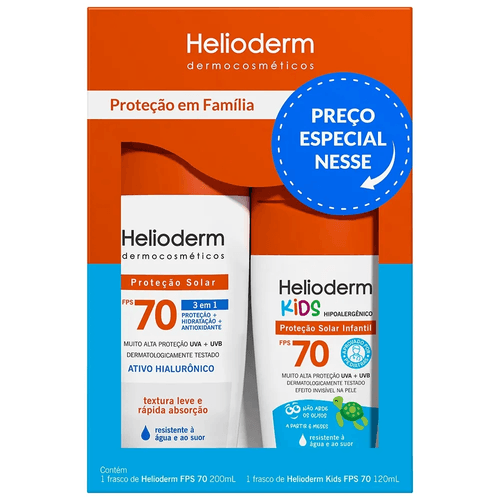 Kit Protetor Solar Helioderm FPS70 200ml + Protetor Solar Kids FPS70 120ml