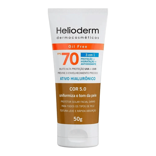 Protetor Solar Facial Helioderm Oil Free com Cor 5.0 FPS70 50g