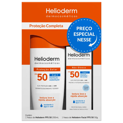 Kit Protetor Solar Econômico Helioderm FPS50 200ml + Protetor Facial Diário FPS50 120ml