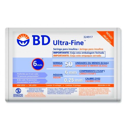 Seringa BD Insulina Ultra-Fine 50ui com 10 Unidades Agulha 6mm