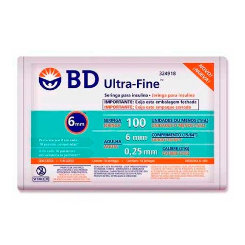 Seringa BD Insulina Ultra-Fine 100ui com 10 Unidades Agulha 6mm